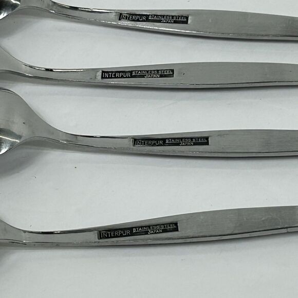 Vtg Interpur Jardiner Stainless Flatware 4 Oval Soup Spoons Daisy Tablespoon - Picture 5 of 9